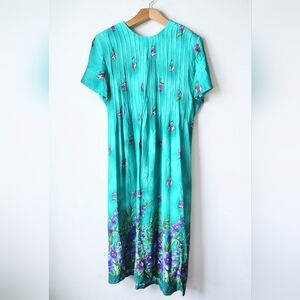 Vintage Jackie & Eric Vibrant Maxi Dress Pintuck Teal Purple Pink Womens 16